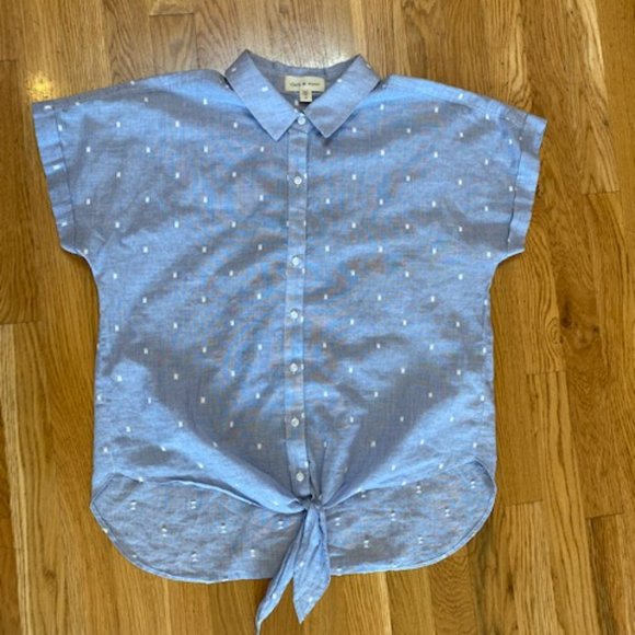Anthropologie Cloth and Stone Button Down Short Sleeve Tie Front Top, Medium - Picture 7 of 10